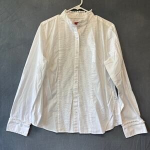 Talbots Haberdashery Blouse Ruffleneck Time Period Button Down Pleated Mockneck